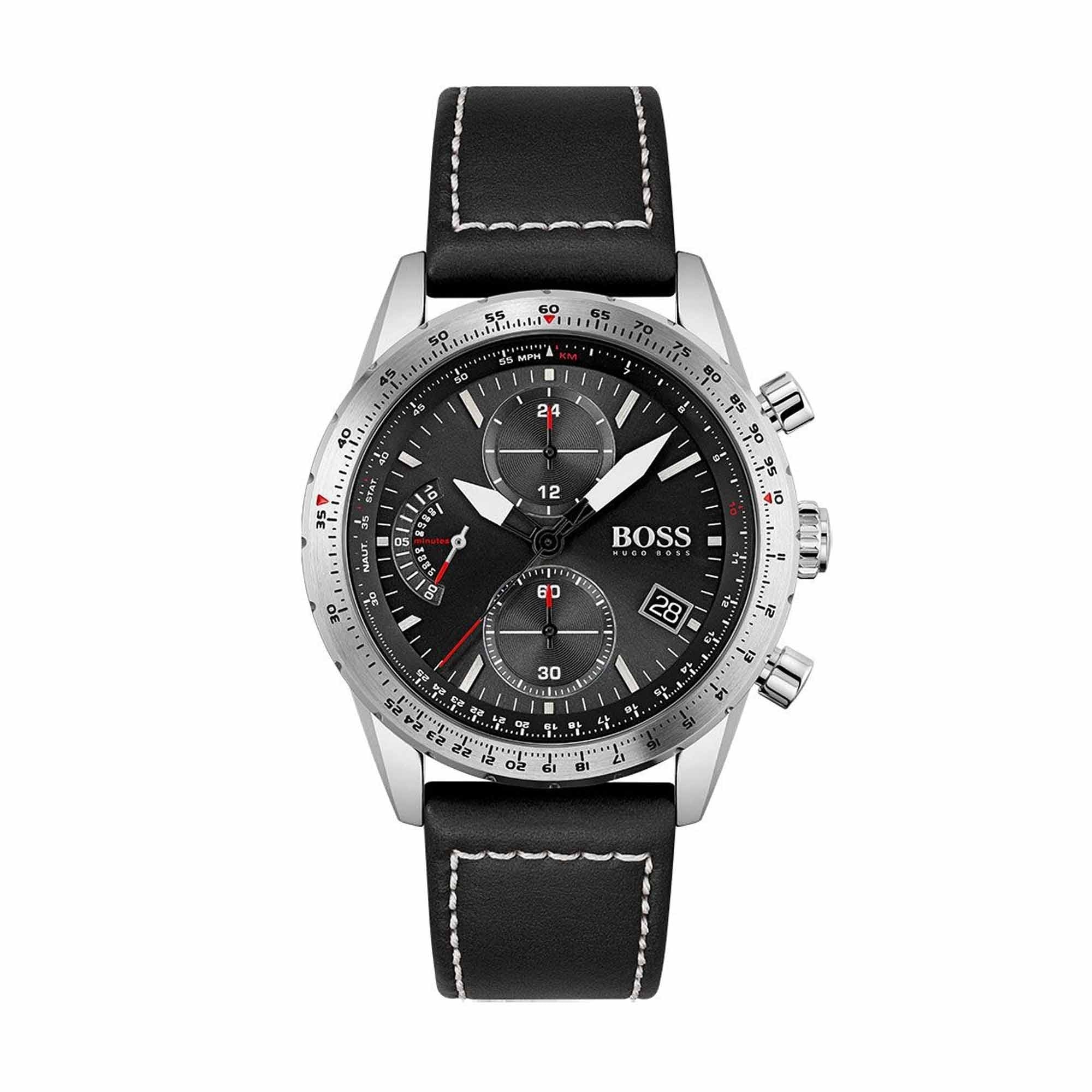 Hugo Boss Men's Chronograph Pilot Edition Watch with Black Leather Strap - 1513853